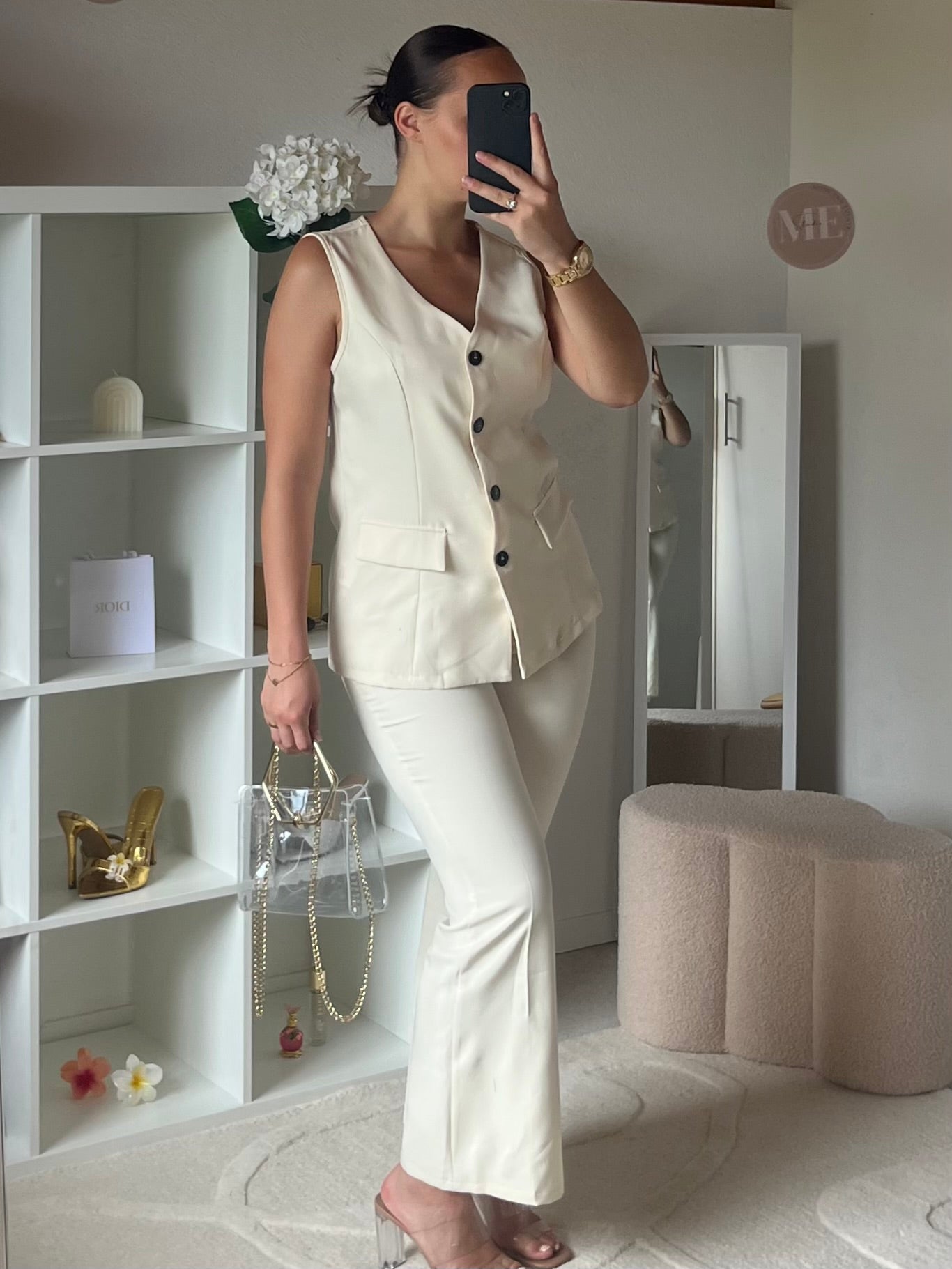 Ensemble 2 pièces: Blazer sans manches et pantalon