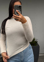 Pull beige côtelé