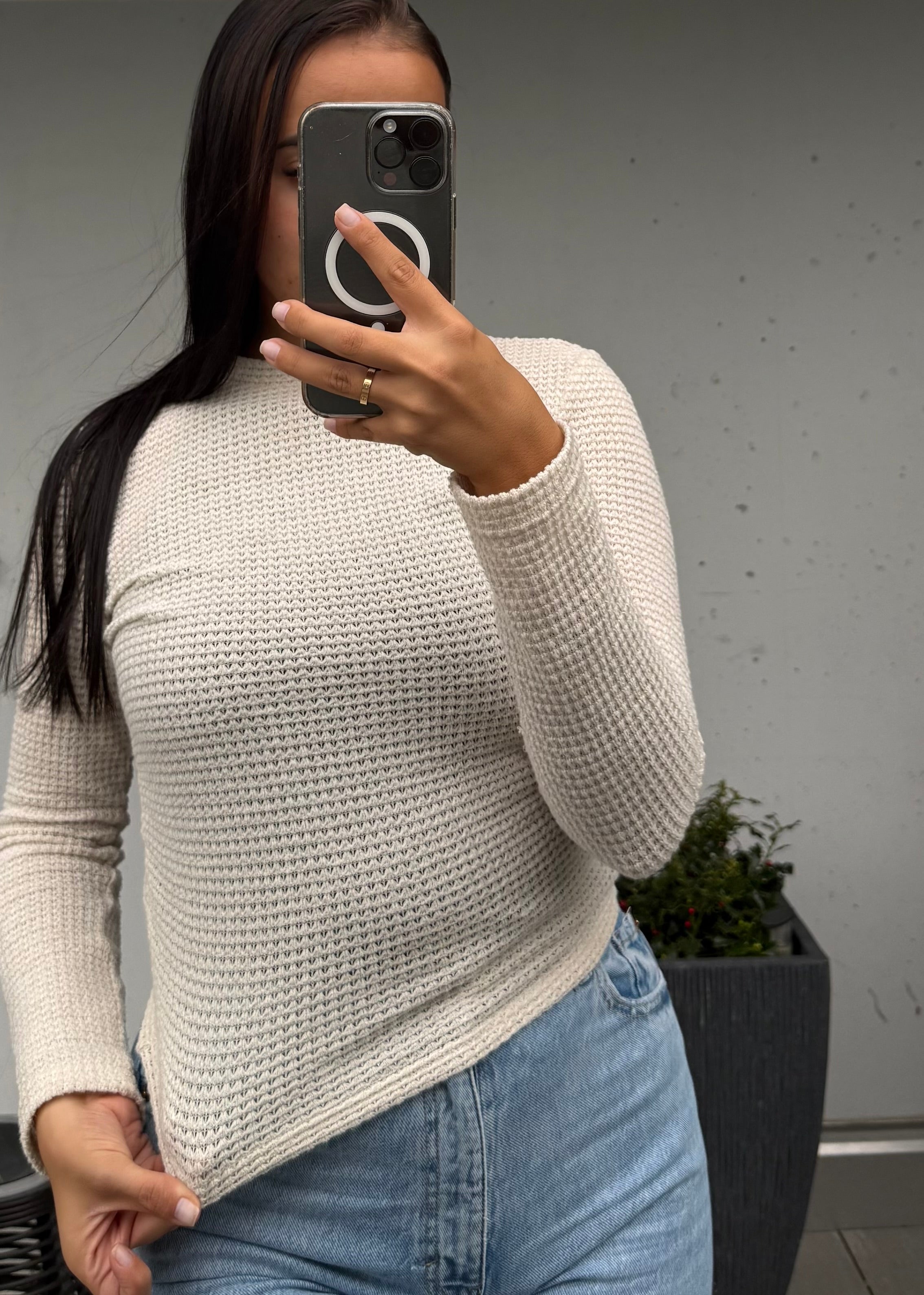 Pull beige côtelé