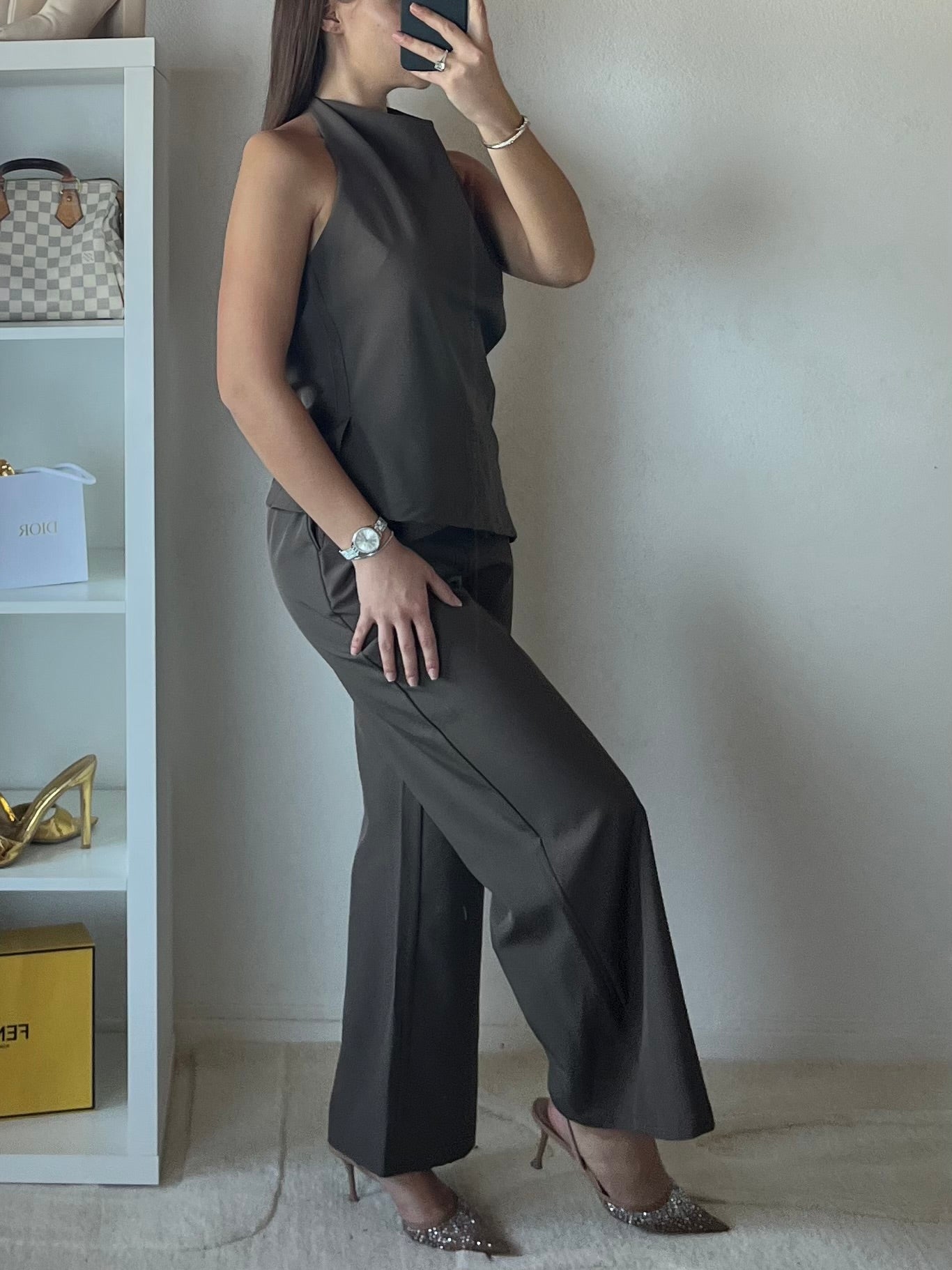 Ensemble 2 pièces : top à col roulé et dos nu et pantalon