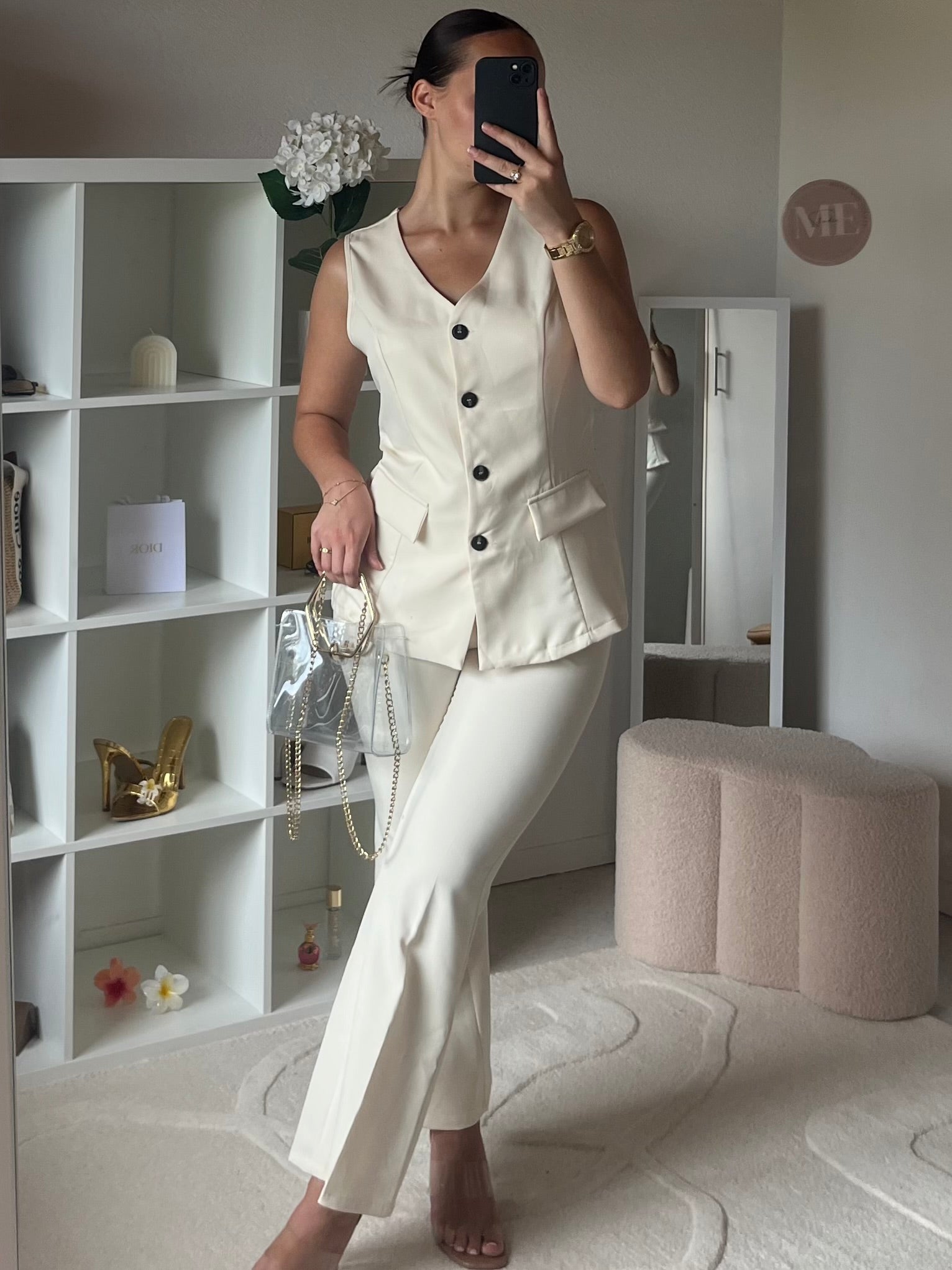 Ensemble 2 pièces: Blazer sans manches et pantalon