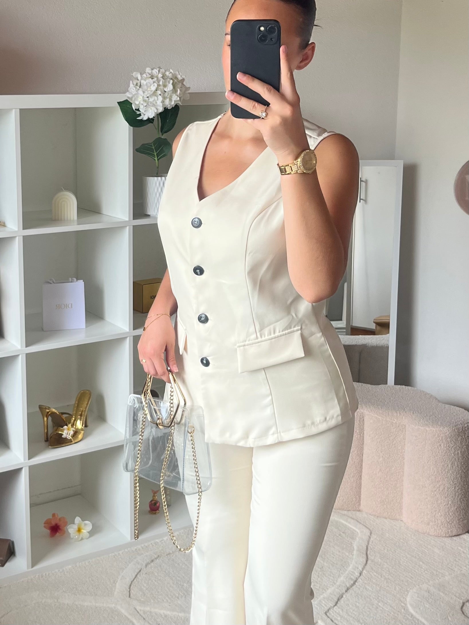 Ensemble 2 pièces: Blazer sans manches et pantalon