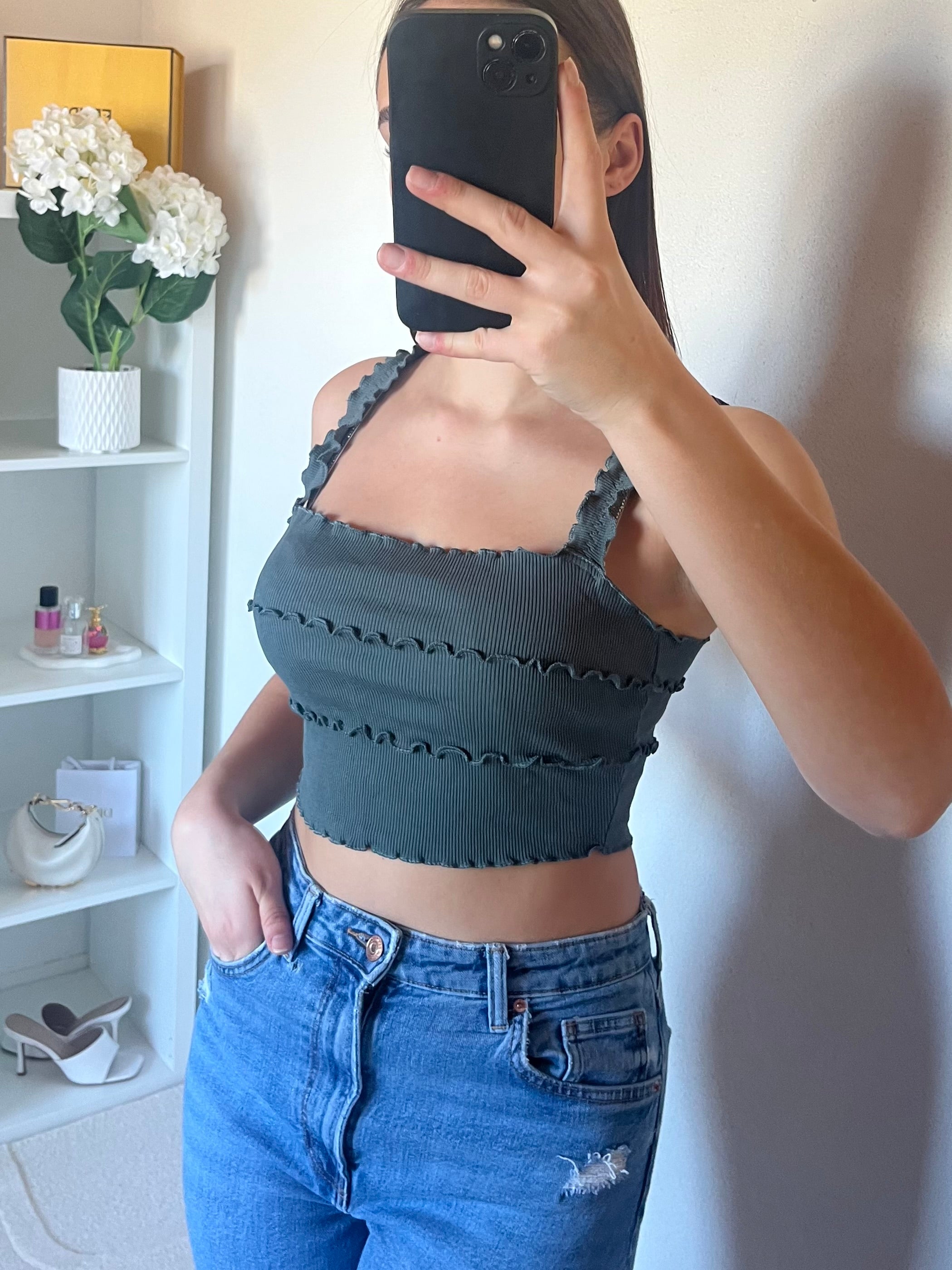Crop top bandeau à bretelles