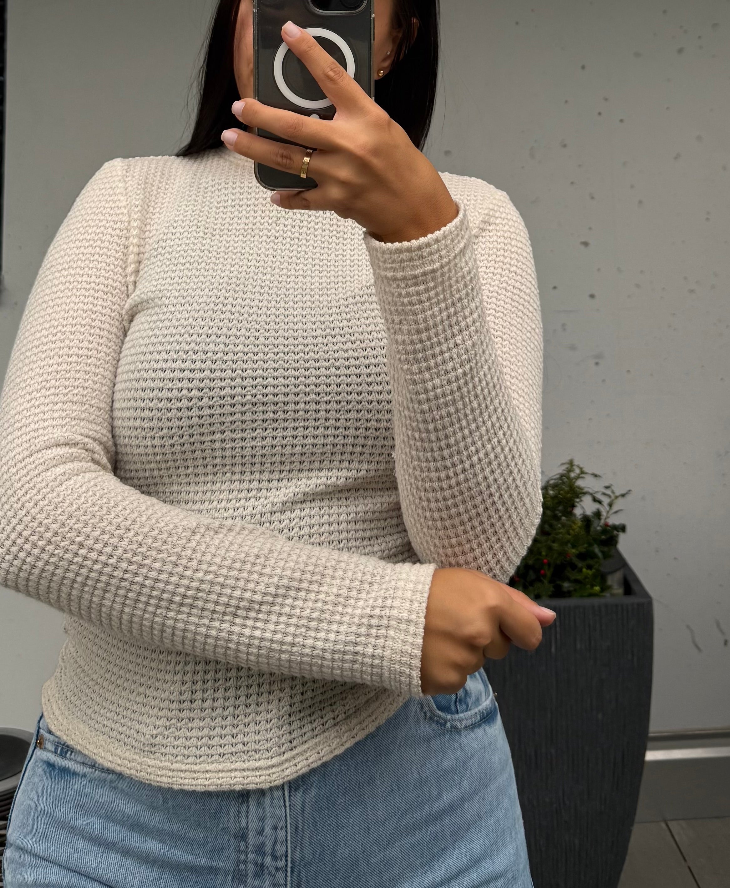 Pull beige côtelé