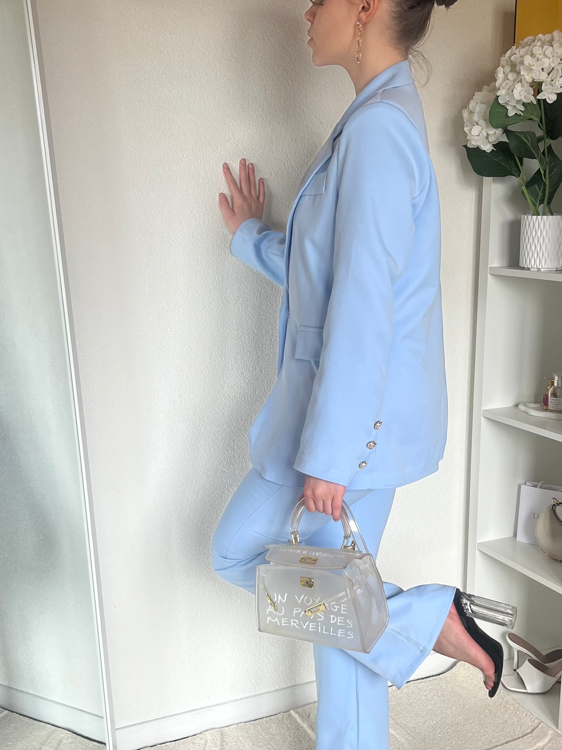 Ensemble 2 pièces: blazer structuré et pantalon évasé