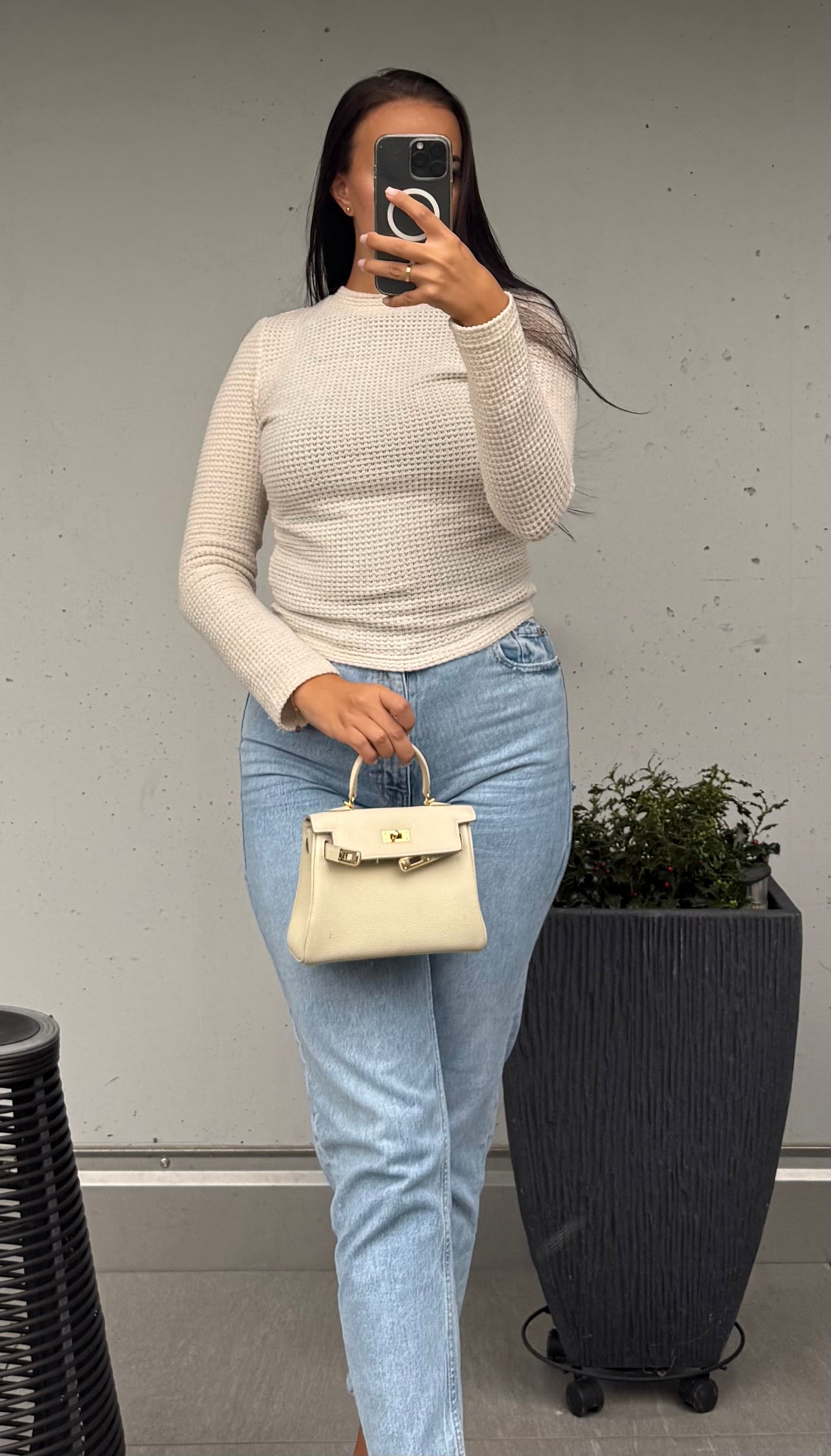 Pull beige côtelé